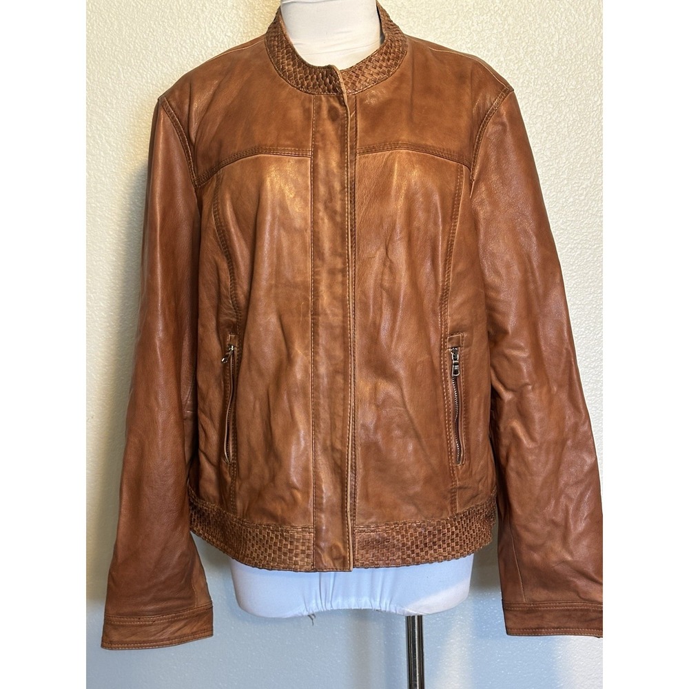 Scully Leather Premium Lambskin Zip Biker‎ Jacket Whiskey Brown XL Women/Unisex